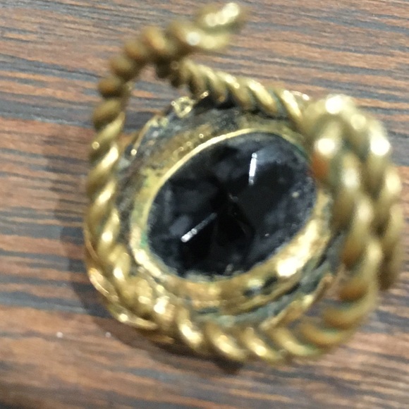 Old Czec Brass Ring with Red stone - Picture 2 of 2